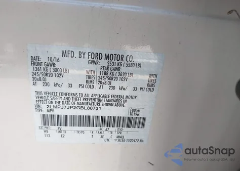 2016 Lincoln Mkx Black Label from USA, damaged, VIN 2LMPJ7JP2GBL88731